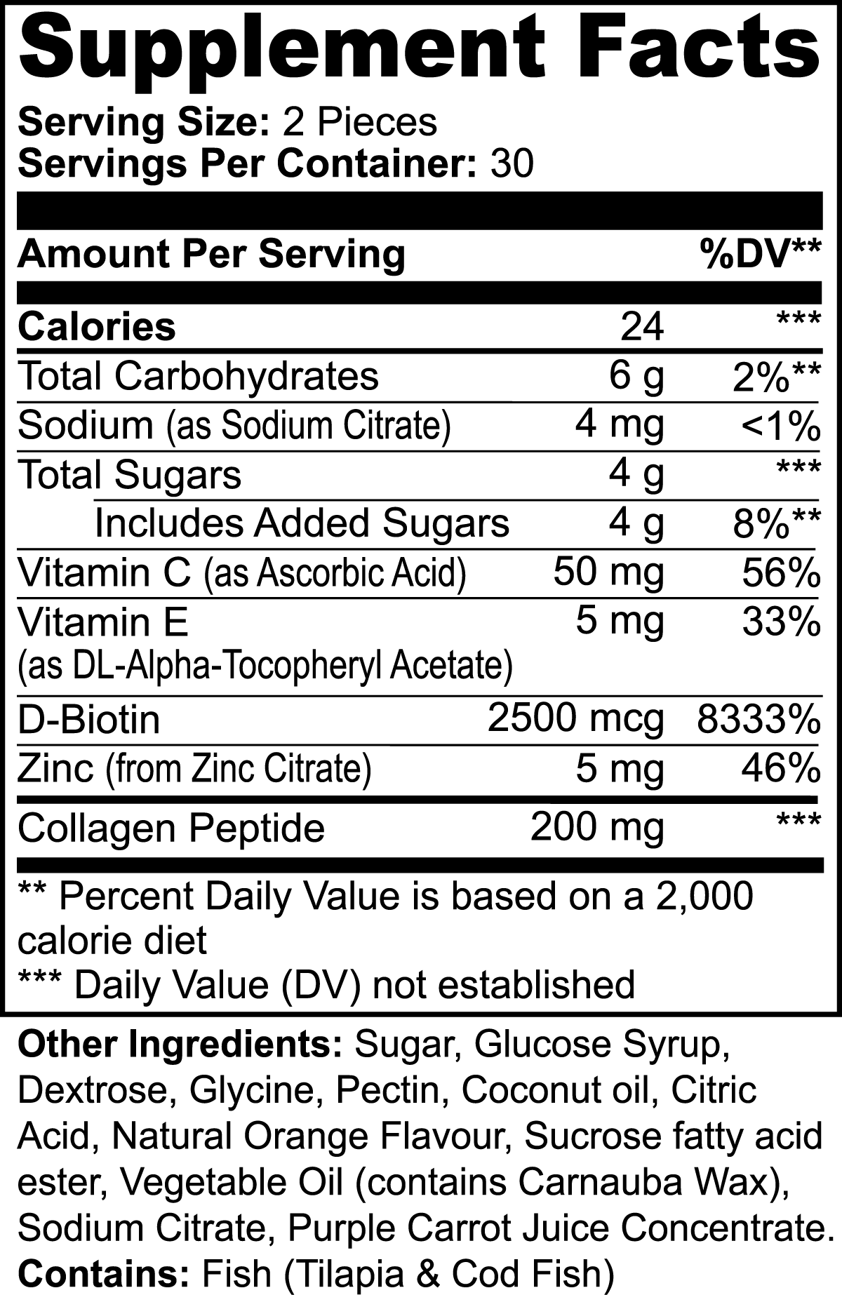 Gomas de Colagénio (Adulto) Supplement Facts